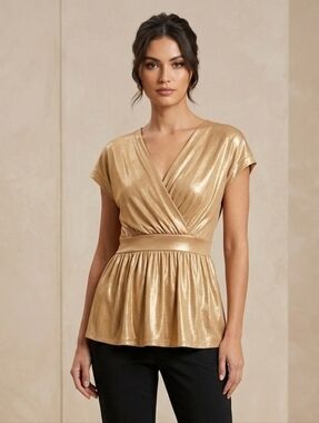 ARDEN B Peplum Top Metallic Gold Size Medium